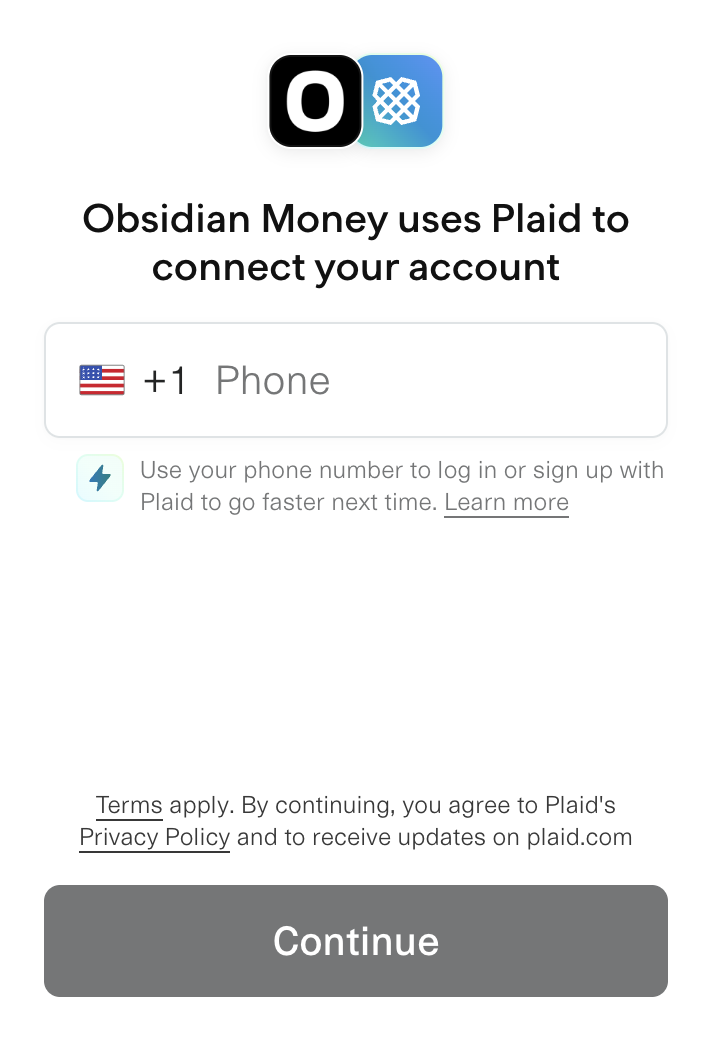 Plaid account linking screen